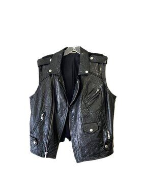 Rebecca Minkoff "Leandra" Black Lambskin Leather Moto Vest — Size Medium